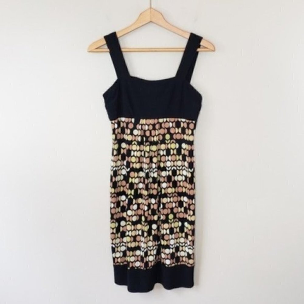 Dress Barn Retro Black Tan Mustard Crewm Polka Dot Tank Dress Size 4